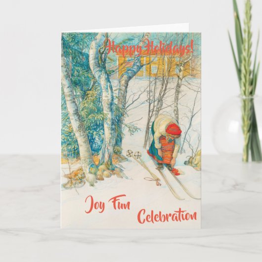 De Ski van de winter door Carl Larsson Feestdagen Kaart (Voorkant)