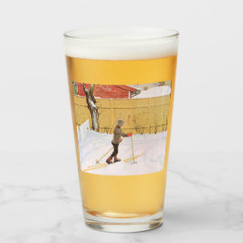 De skier (jonge jongen met huid) (winterscène) glas