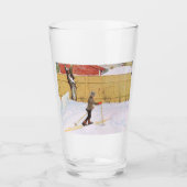 De skier (jonge jongen met huid) (winterscène) glas (Voorkant)