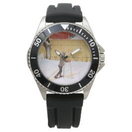 De skier (jonge jongen met huid) (winterscène) horloge