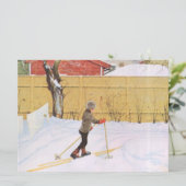 De skier (jonge jongen met huid) (winterscène) kaart (Staand voorkant)