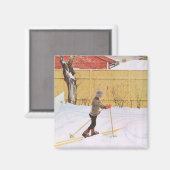 De skier (jonge jongen met huid) (winterscène) magneet (Voorkant / Achterkant)