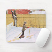 De skier (jonge jongen met huid) (winterscène) muismat (Met muis)