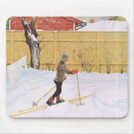 De skier (jonge jongen met huid) (winterscène) muismat