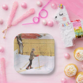 De skier (jonge jongen met huid) (winterscène) papieren bordje (Feest)