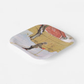 De skier (jonge jongen met huid) (winterscène) papieren bordje (Gebogen)