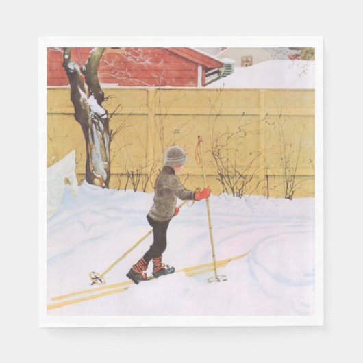 De skier (jonge jongen met huid) (winterscène) servet (Voorkant)