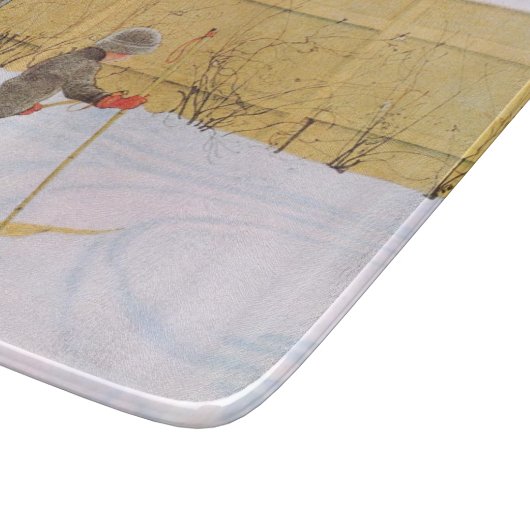 De skier (jonge jongen met huid) (winterscène) snijplank (Hoek)