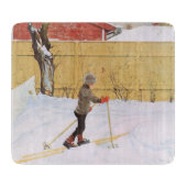 De skier (jonge jongen met huid) (winterscène) snijplank (Voorkant)