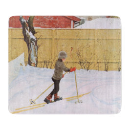 De skier (jonge jongen met huid) (winterscène) snijplank