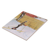 De skier (jonge jongen met huid) (winterscène) tegeltje (Zijkant)