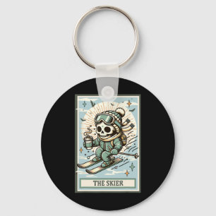De Skier Skelet Kaart Skiën Cadeau Spooky Seizoen Sleutelhanger