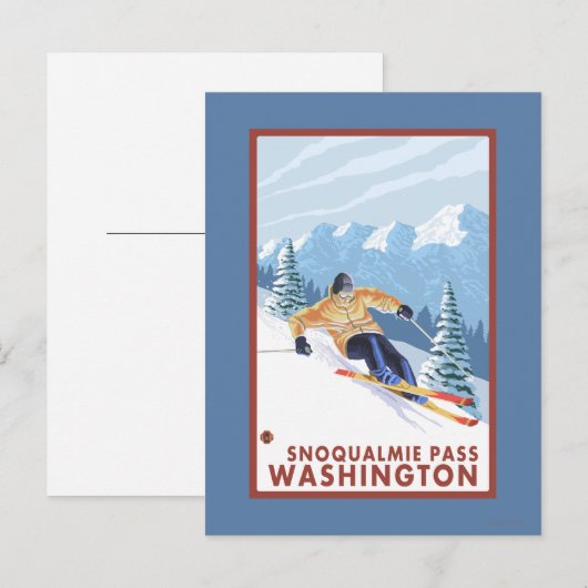 De Skiër van de Sneeuw van Downhhill - Snoqualmie Briefkaart (Voorkant / Achterkant)