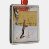 De Skiloper (Jonge Jongen Met Ski's) (Winters Scèn Metalen Ornament (Rechts)
