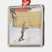 De Skiloper (Jonge Jongen Met Ski's) (Winters Scèn Metalen Ornament (Links)