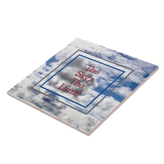 "DE SKY IS DE GRENS!" CLOUDS EN SKY CERAMIC TILE TEGELTJE (Zijkant)