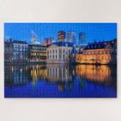 De skyline in Den Haag op blauw uur Legpuzzel (Horizontaal)
