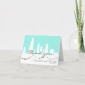 De skyline van Chicago Elegant Modern Mint Roze Bedankkaart (Voorkant)