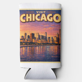 De skyline van Chicago en Lake Michigan 's avonds Seltzer Blikjeskoeler
