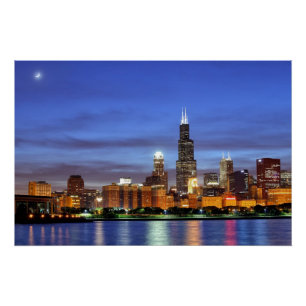 De skyline van Chicago van het Adler Planetarium Perfect Poster