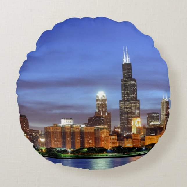 De skyline van Chicago van het Adler Planetarium Rond Kussen (Voorkant)