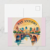 De skyline van de waterverf van San Antonio Briefkaart (Voorkant / Achterkant)