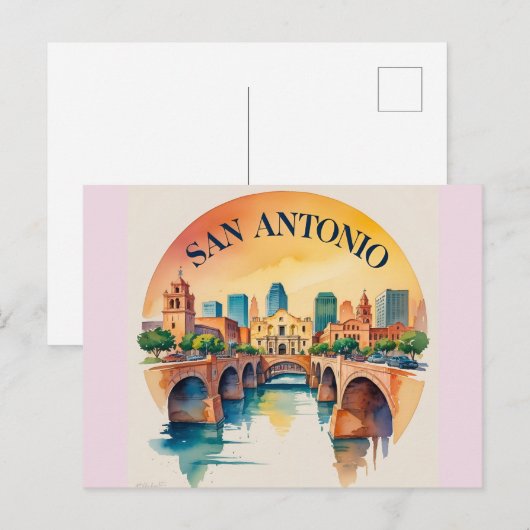 De skyline van de waterverf van San Antonio Briefkaart (Voorkant / Achterkant)