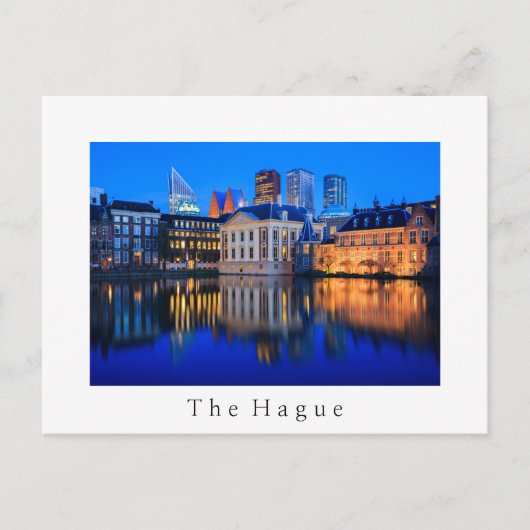 De skyline van Den Haag op blauw-uur wit briefkaar Briefkaart (Voorkant)