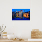 De skyline van Den Haag op het poster van een blau (Keuken)