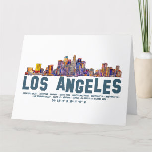 De skyline van Los Angeles. Gebiedsnamen en coördi Bedankkaart