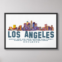 De skyline van Los Angeles. Gebiedsnamen en coördi