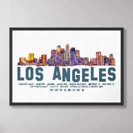 De skyline van Los Angeles. Gebiedsnamen en coördi Foto Afdruk