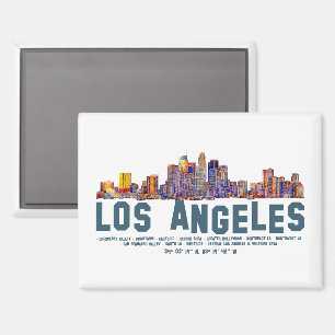 De skyline van Los Angeles. Gebiedsnamen en coördi Magneet
