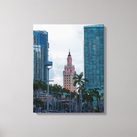 De skyline van Miami met Freedom Tower bij zonsond Canvas Afdruk (Voorkant)