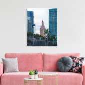 De skyline van Miami met Freedom Tower bij zonsond Canvas Afdruk (Insitu (Woonkamer))