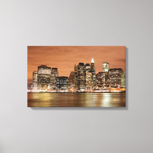De skyline van New York bij Night Lights Canvas Afdruk (Voorkant)