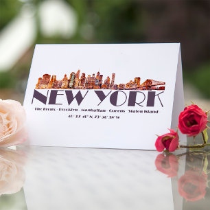 De skyline van New York. Boroughs en coördinaten Bedankkaart