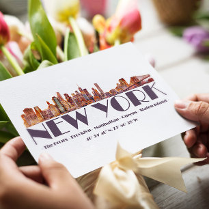 De skyline van New York. Boroughs en coördinaten Briefkaart