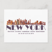 De skyline van New York. Boroughs en coördinaten Briefkaart (Voorkant)