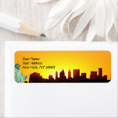 De skyline van New York City en het Vrijheidsbeeld Etiket (Insitu)