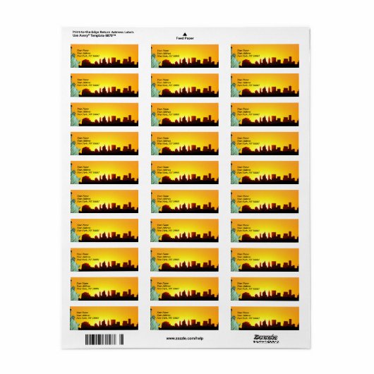 De skyline van New York City en het Vrijheidsbeeld Etiket (Full Sheet)
