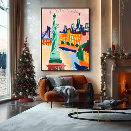 De skyline van New York en de vrijheid in Fauvist  Poster