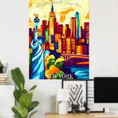 De skyline van New York en het Vrijheidsbeeld in F Poster (Thuiskantoor)