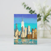 De skyline van New York in Cobalt Blue en Tan Briefkaart (Staand voorkant)