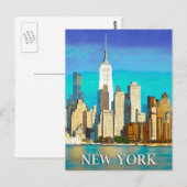 De skyline van New York in Cobalt Blue en Tan Briefkaart (Voorkant / Achterkant)