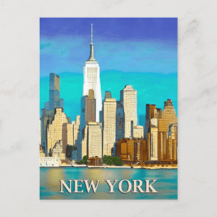 De skyline van New York in Cobalt Blue en Tan Briefkaart