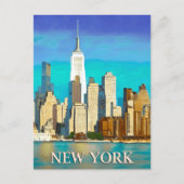 De skyline van New York in Cobalt Blue en Tan Briefkaart (Voorkant)