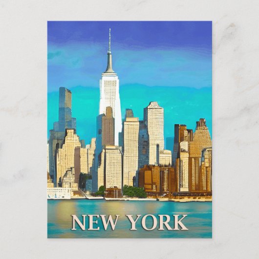 De skyline van New York in Cobalt Blue en Tan Briefkaart (Voorkant)