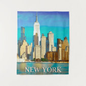De skyline van New York in Cobalt Blue en Tan Wandkleed (Voorkant)