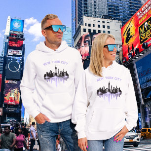 De skyline van New York is wit en Paars Hoodie